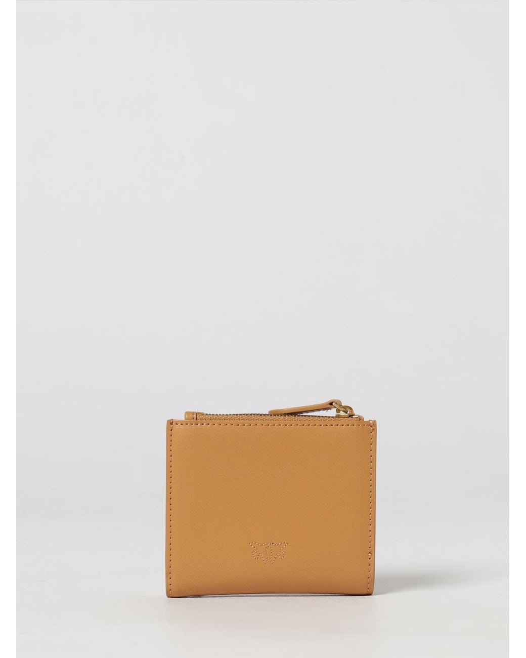 Pinko Natural Small Smooth Leather Wallet With Metallic Love Birds Logo