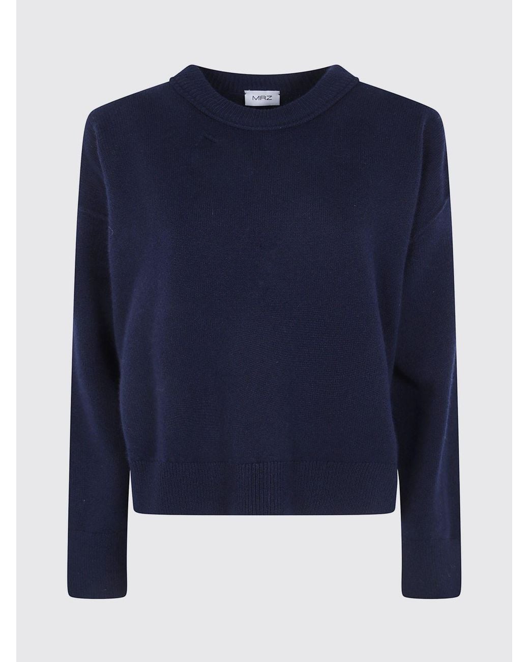 Mrz Blue Dropped Shoulder Virgin Wool And Cashmere Crewneck Jumper