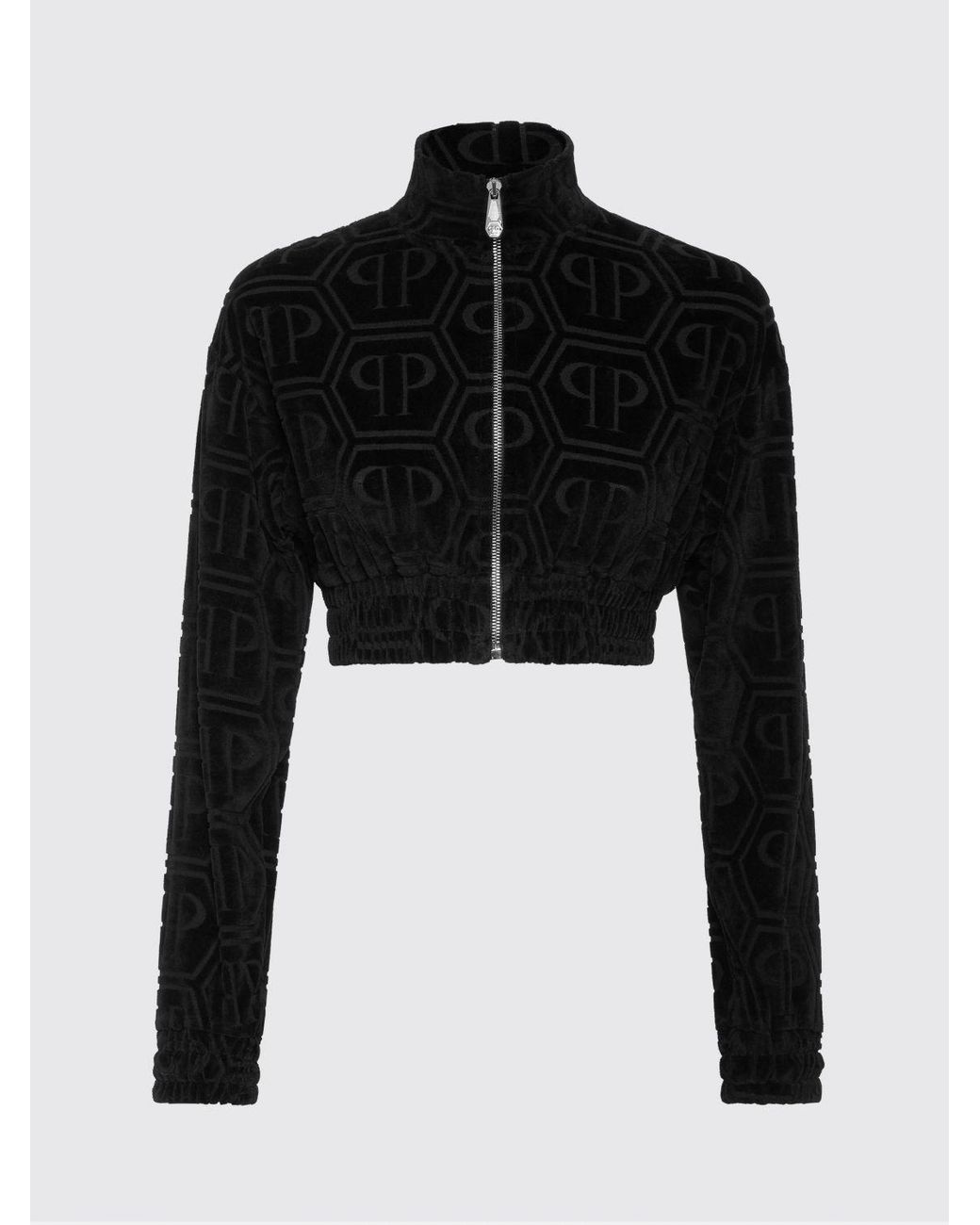 Philipp Plein Black Cotton Blend Cropped Sweatshirt