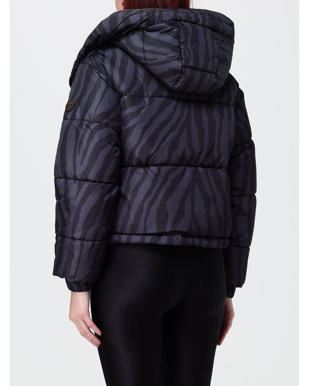 Save The Duck Blue Animal Print Puffer Jacket With Sailor Collar