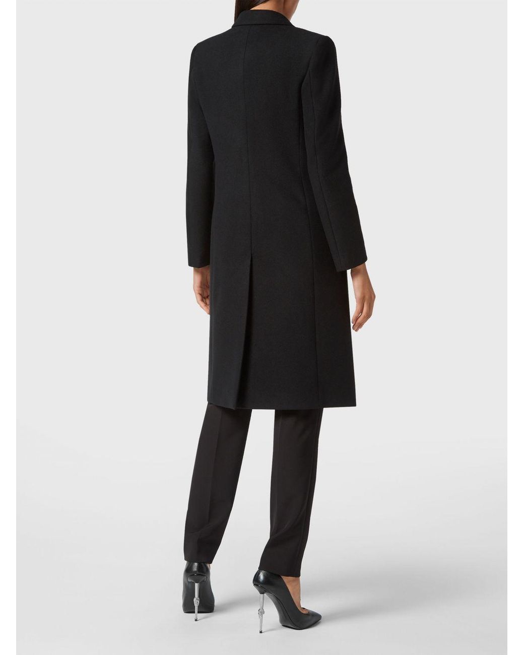 Philipp Plein Black Double-Breasted Knee-Length Wool Coat