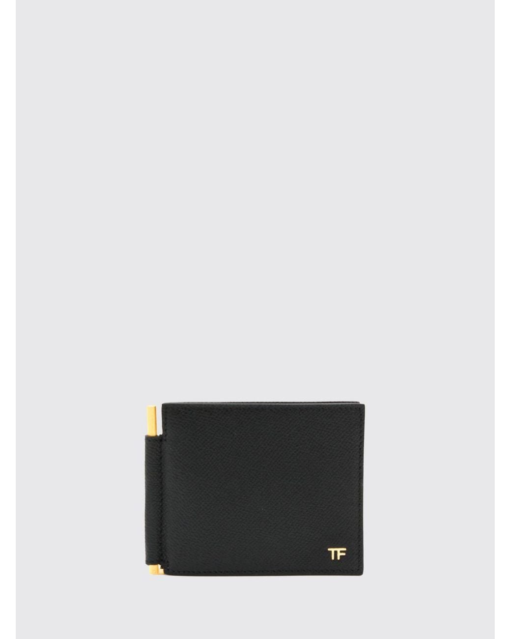 Tom Ford White Leather Bifold Wallet With Monogram And Money Clip for men