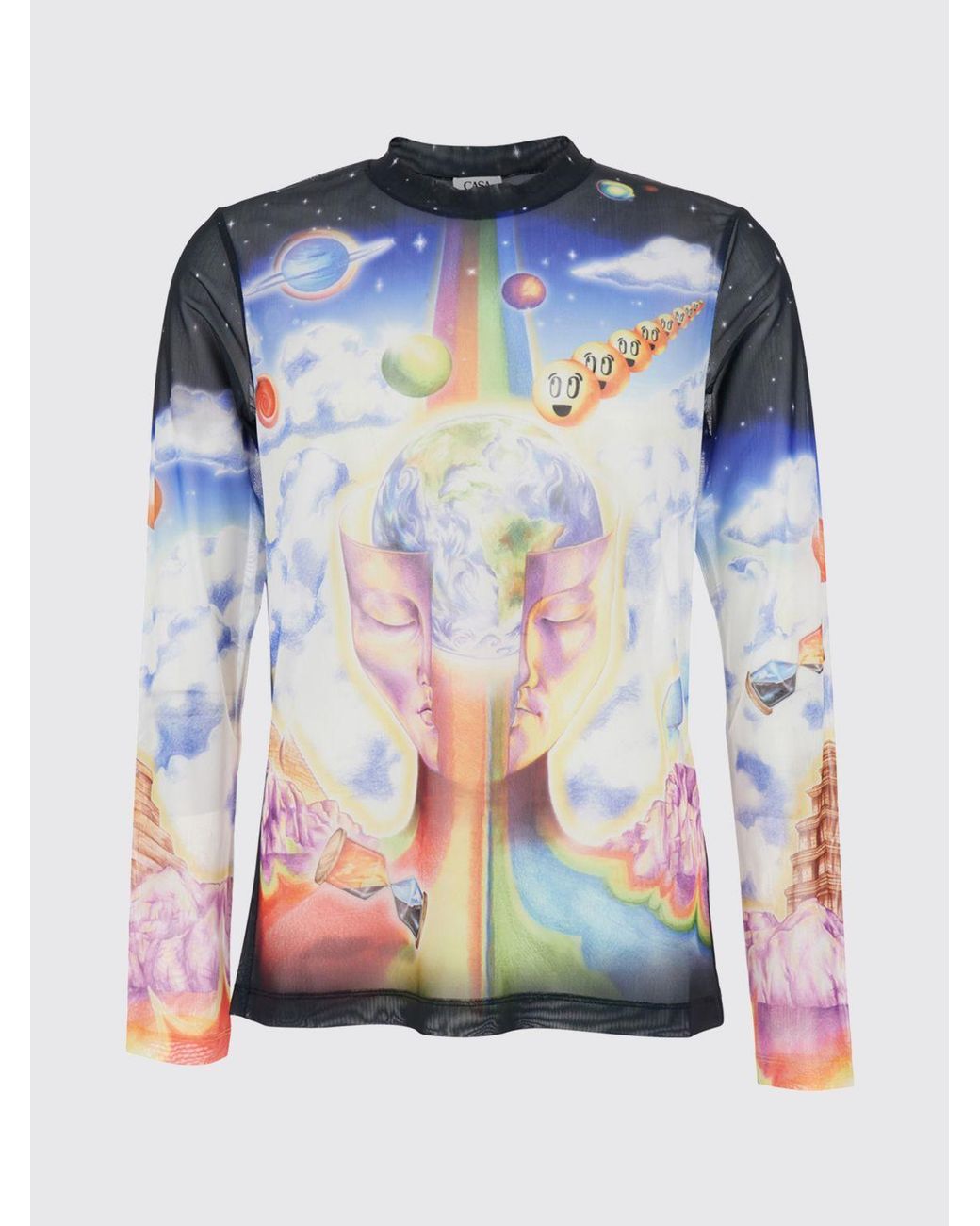 Casablanca Blue Slim Fit Long-Sleeved Graphic Print Jersey Top for men