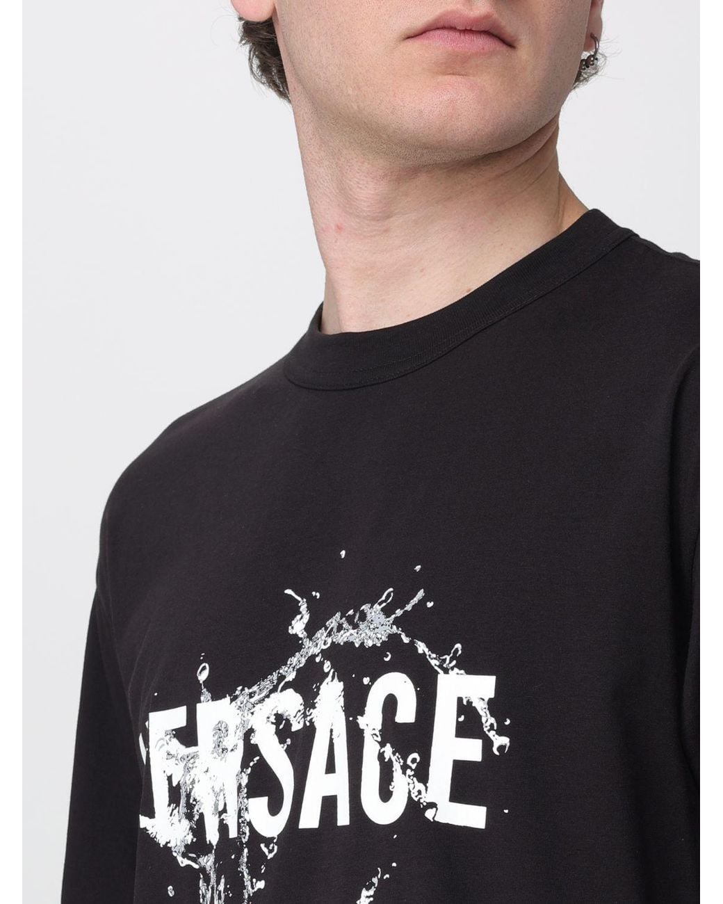 Versace Jeans Couture Black Cotton T-Shirt With Logo for men