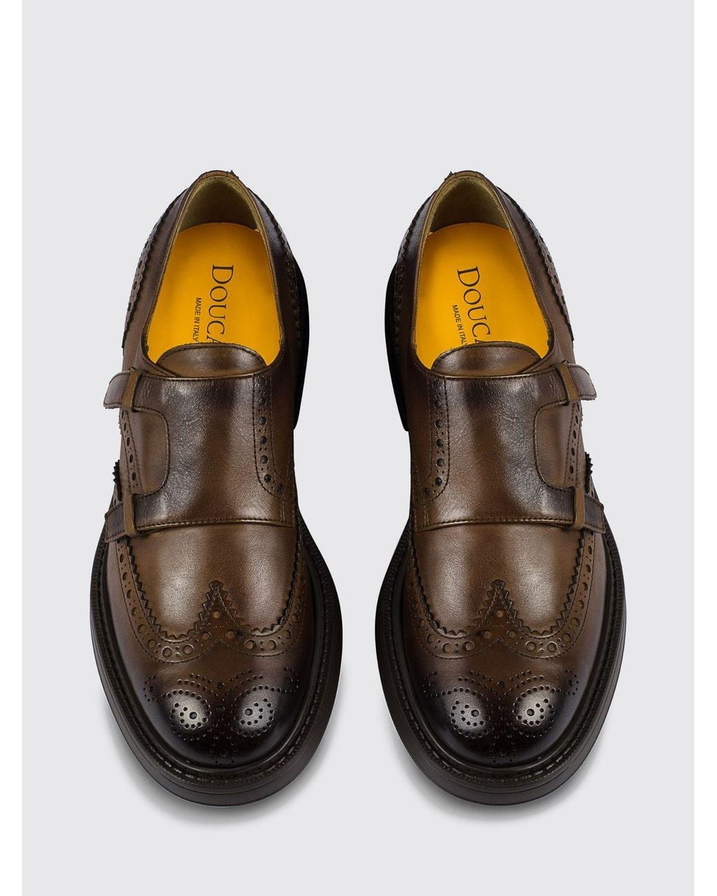 Doucal's White Smooth Calfskin Double Monk Strap Shoes With Rubber Sole for men