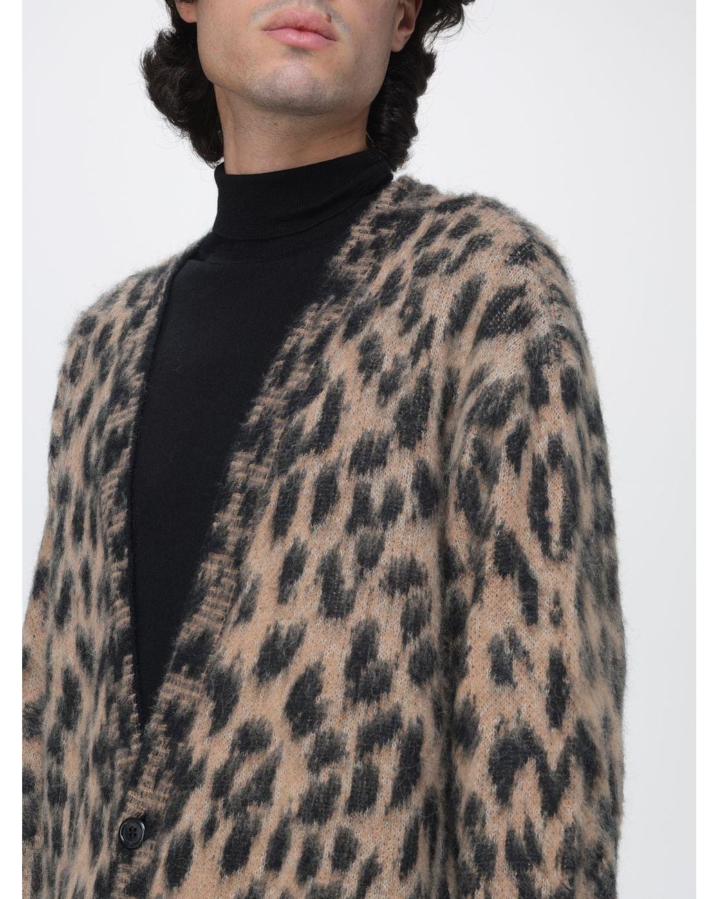 Laneus Gray Animal Print V-Neck Cardigan for men