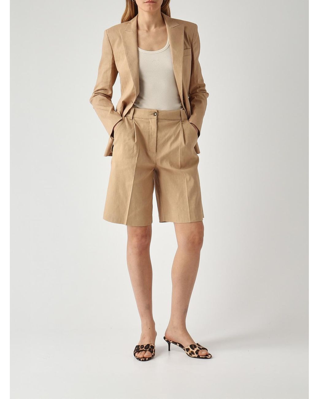 Pinko Natural Single-Breasted Linen Blend Blazer