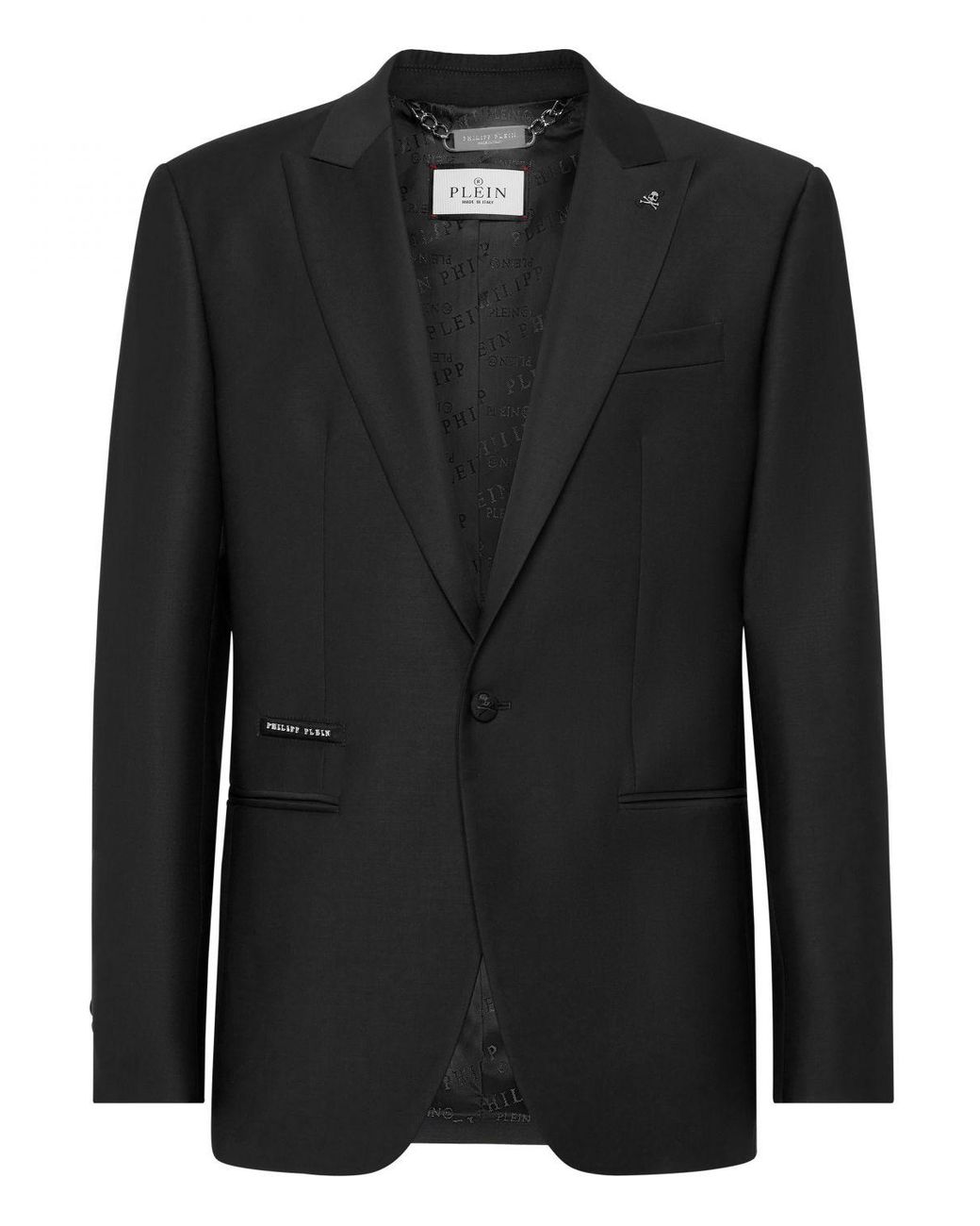 Philipp Plein Black Single-Breasted Blazer With Graphic Print And Rhinestones for men