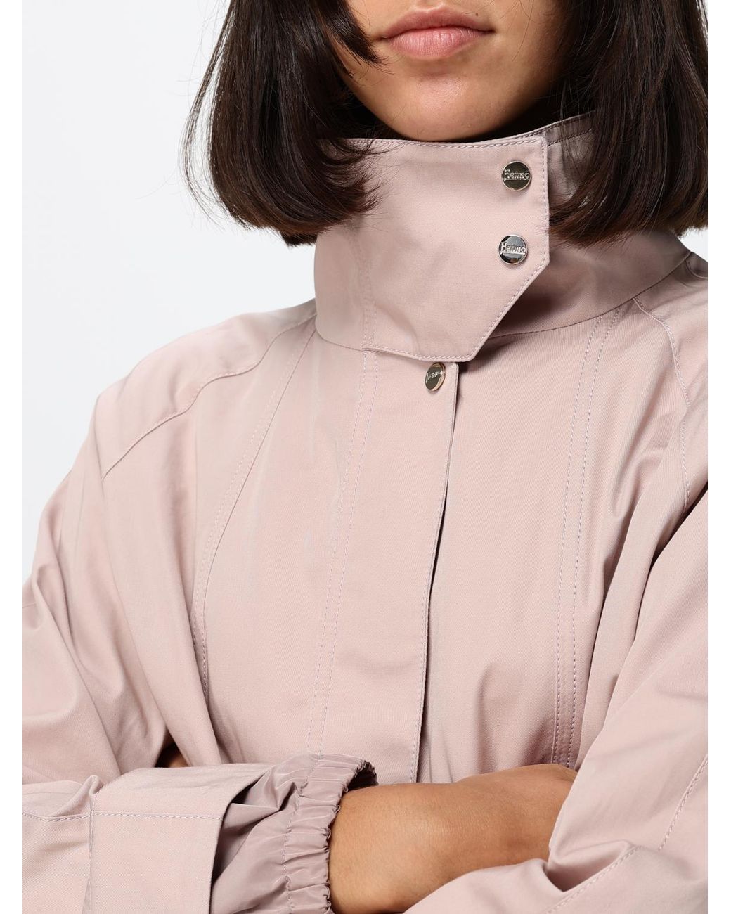 Herno Pink Short Water-Repellent Cotton Windbreaker Jacket With High Neck