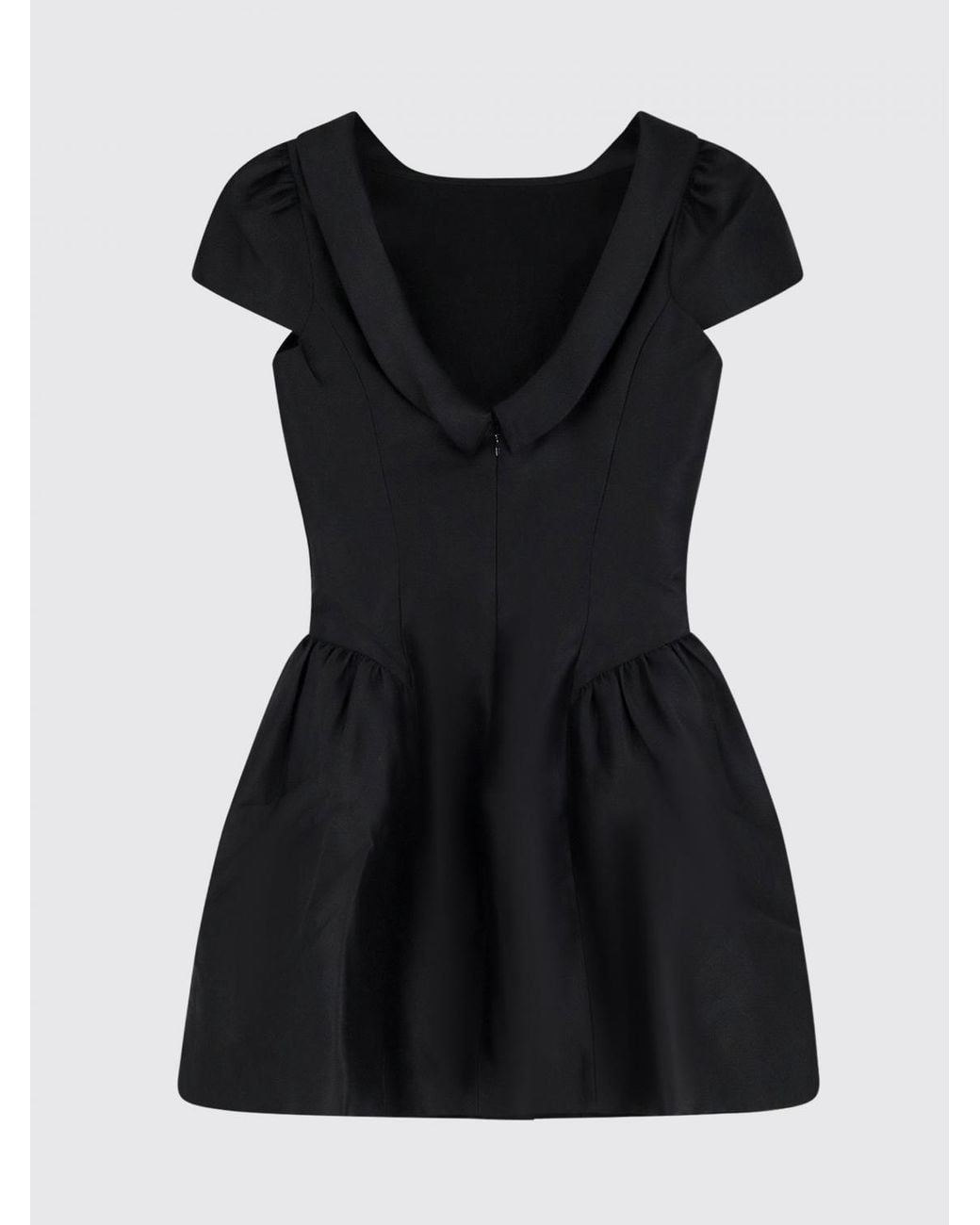 Self-Portrait Black Cady Midi Cocktail Dress With Short Sleeves
