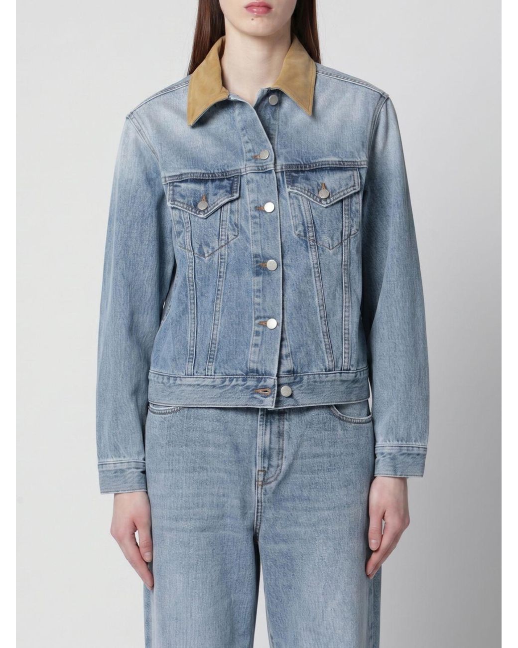 Rohe Blue Cropped Cotton Jacket With Contrasting Velvet Collar