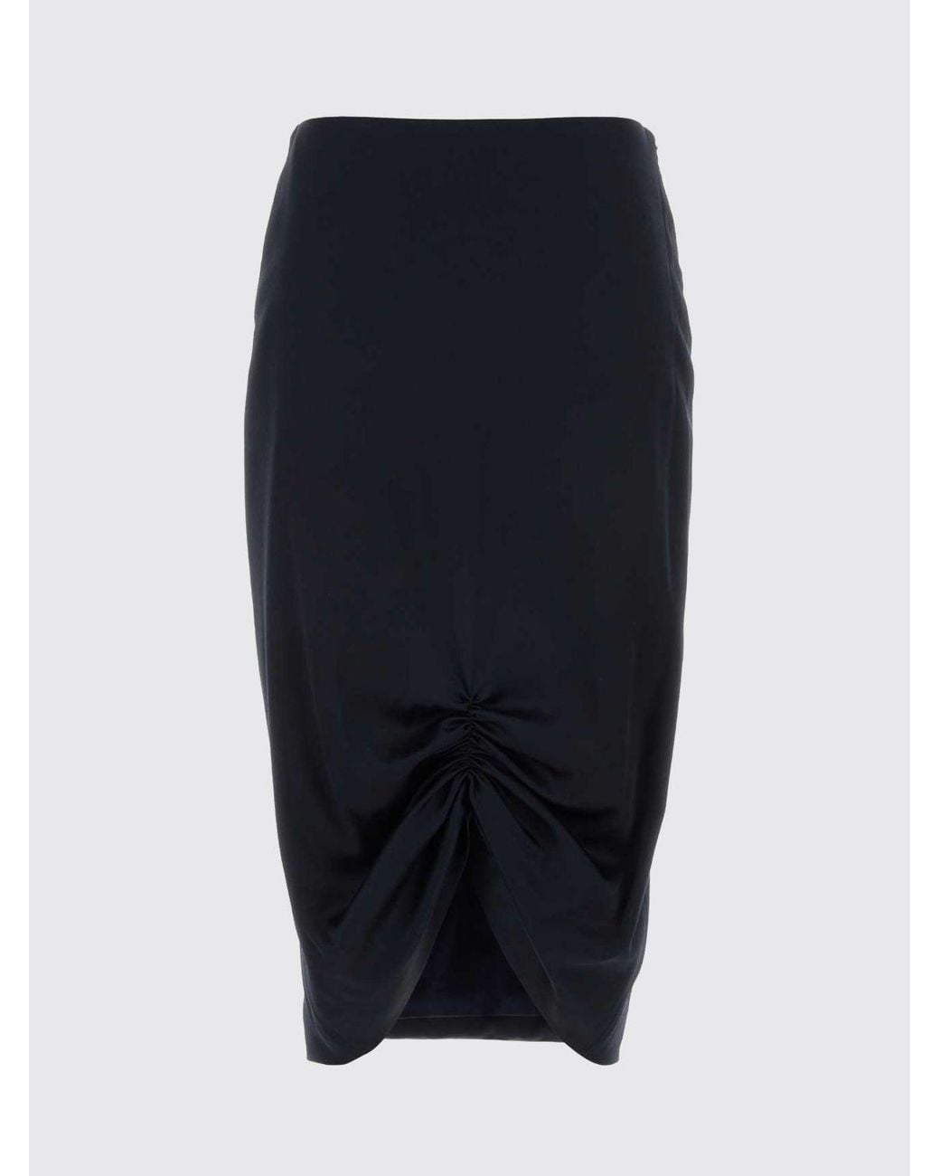 Valentino Black High-Waisted Satin Pencil Midi Skirt With Curved Hem