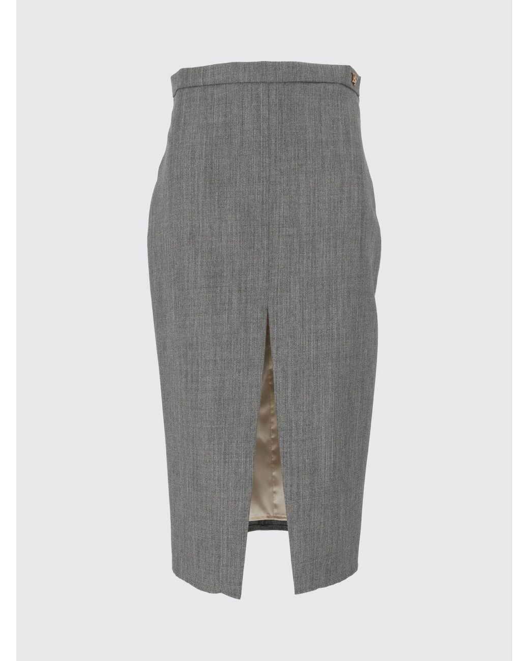Elisabetta Franchi Gray High-Waisted Virgin Wool Midi Pencil Skirt