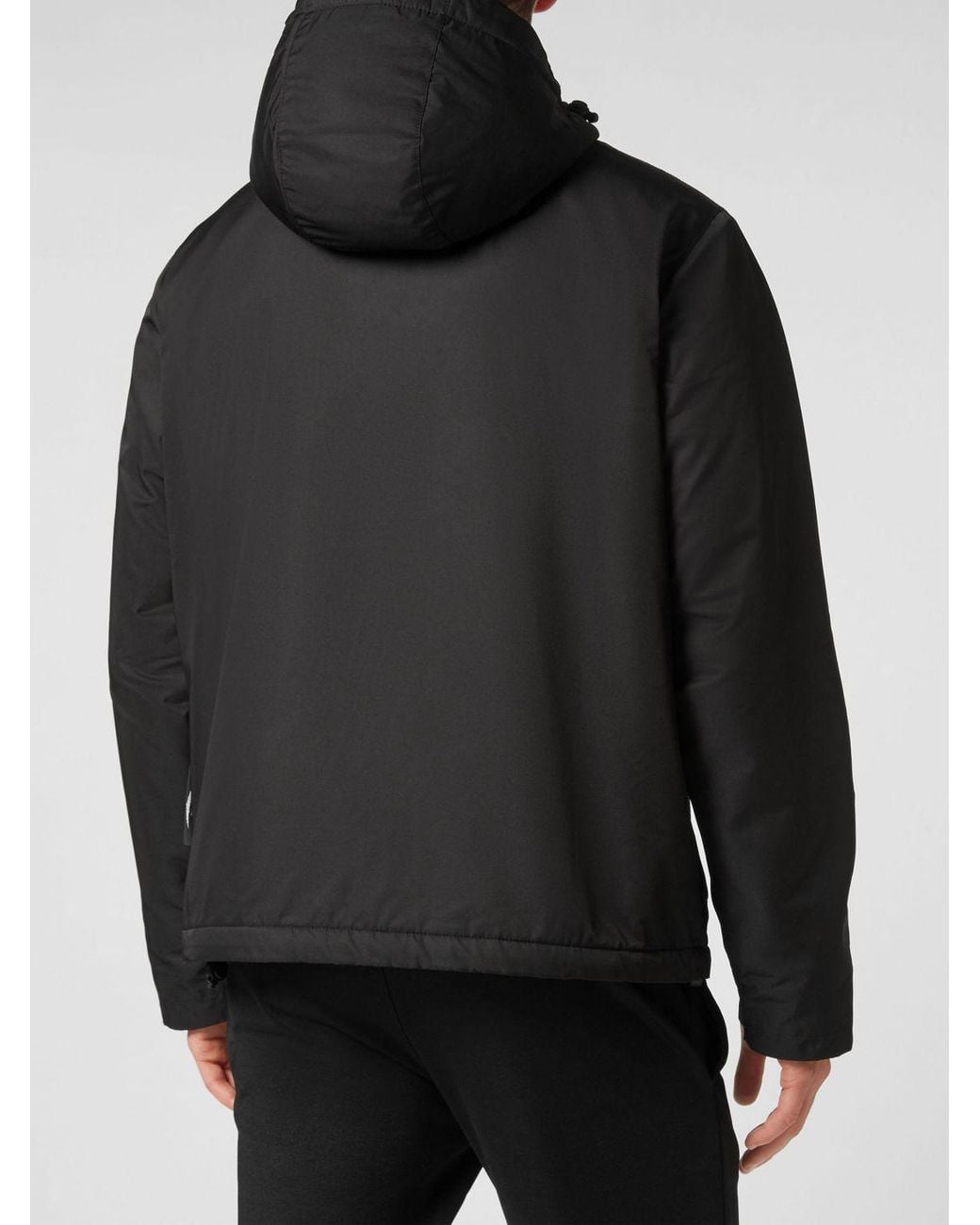 Philipp Plein Black Hooded Technical Fabric Windbreaker Jacket With Logo for men