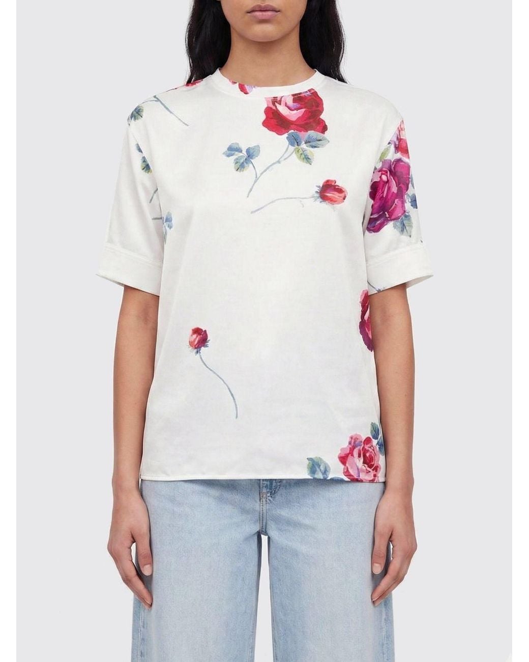 N°21 White Satin Top With Floral Print