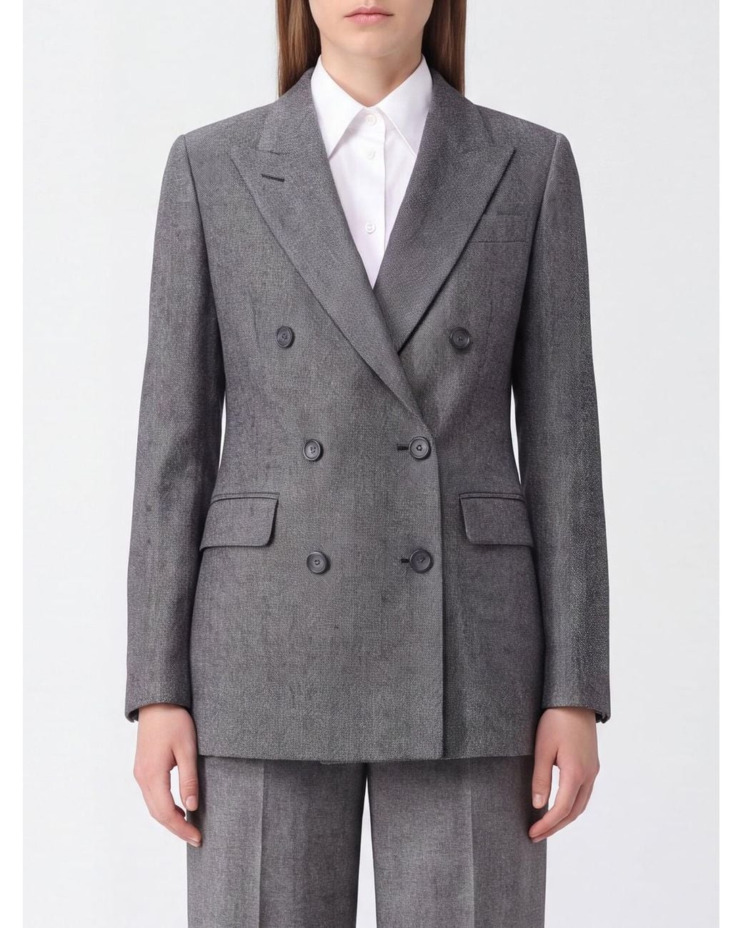 Tagliatore Gray Double-Breasted Wool-Blend Blazer With Peak Lapels
