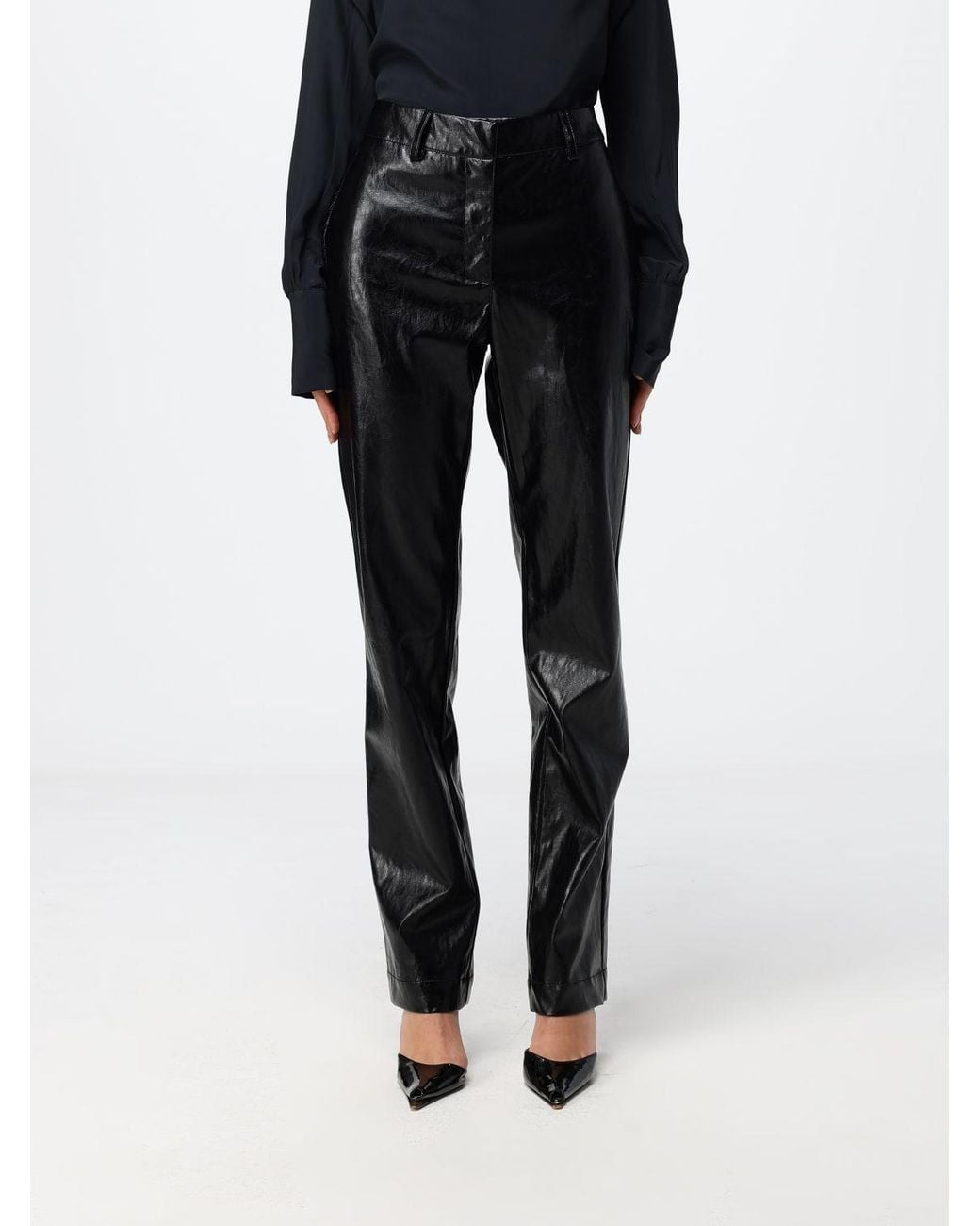 FEDERICA TOSI Black High-Waisted Straight Faux Leather Trousers