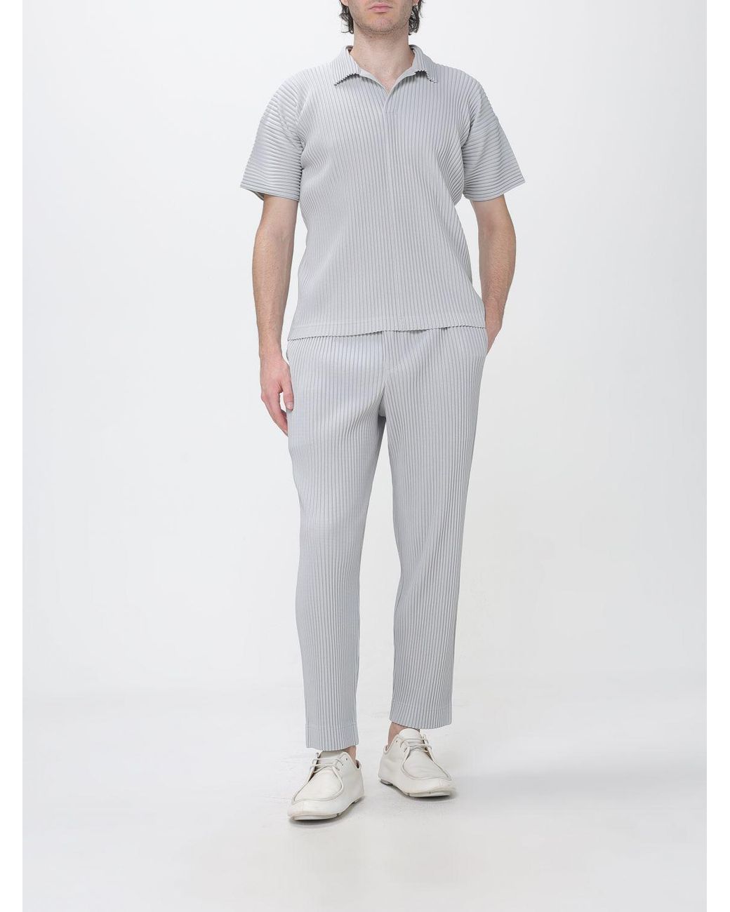Homme Plissé Issey Miyake Gray Homme Plissé Issey Miyake Slim Fit Pleated Trousers With Concealed Fastening for men