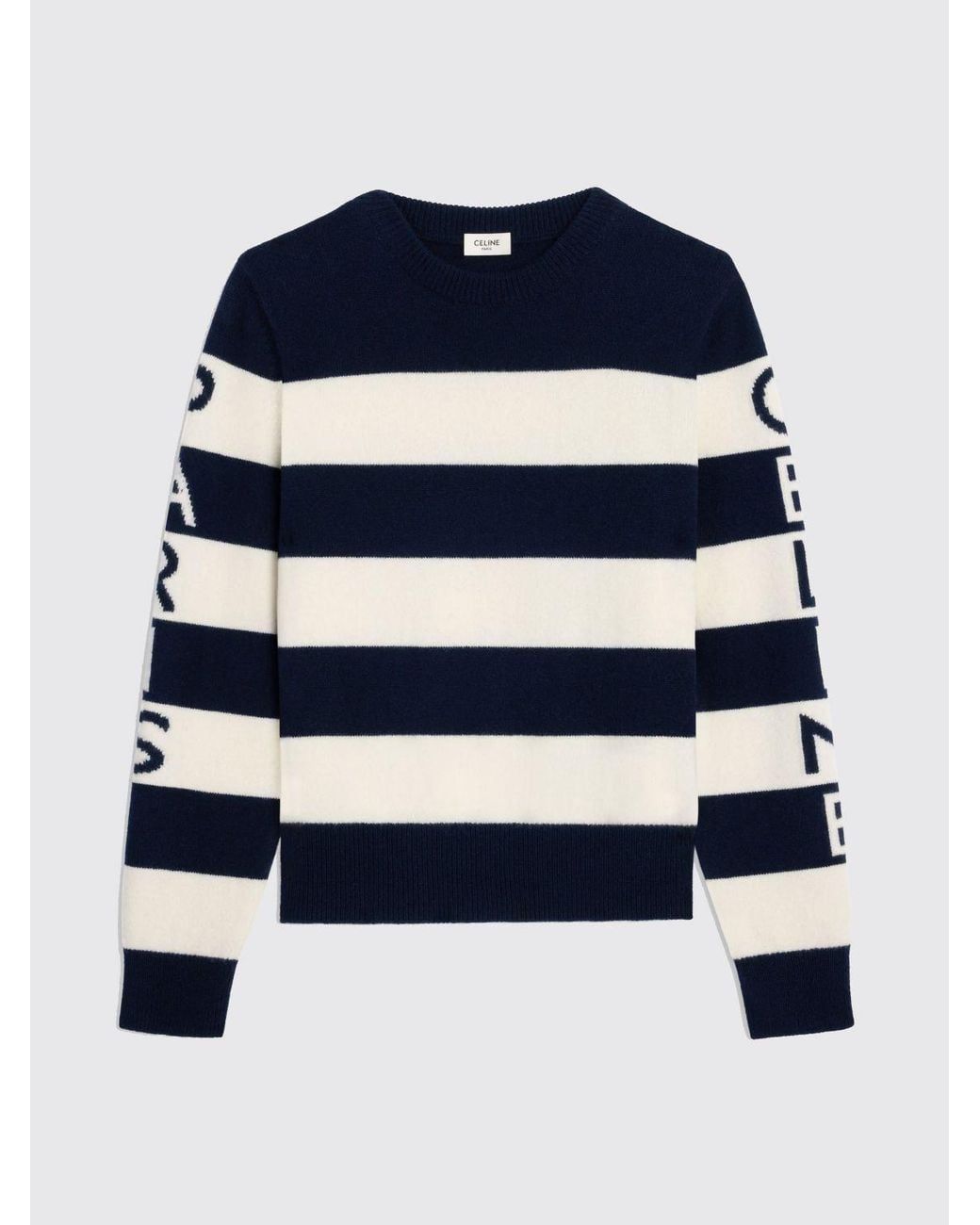 Céline Blue Striped Wool And Cashmere Knit Sweater With Logo