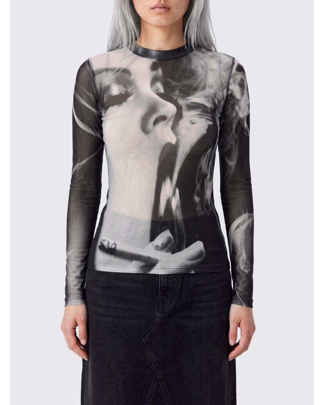 Jean Paul Gaultier Gray Slim Fit Graphic Print Top