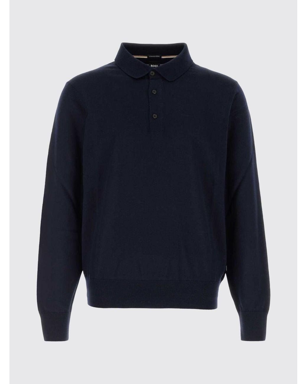 Boss Blue Long-Sleeved Knit Polo Shirt for men