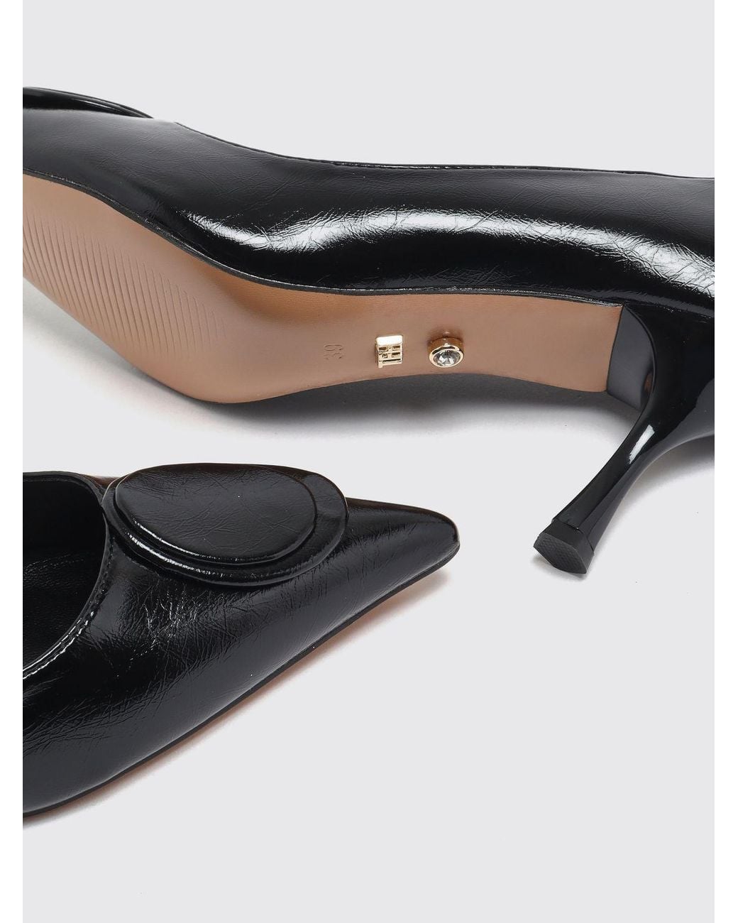 Twentyfourhaitch Black Faux Leather Pumps With Mid Stiletto Heel And Almond Toe