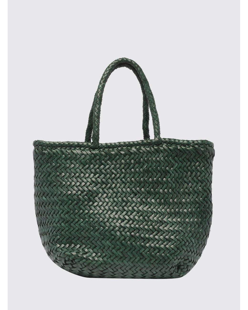Dragon Diffusion Green Grace Woven Leather Tote Bag With Double Handle