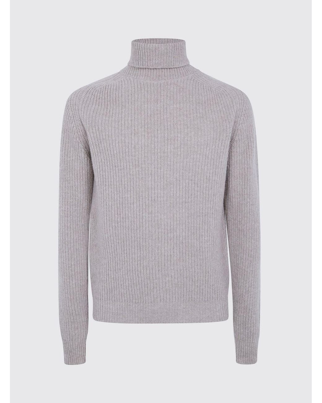 Cruna Gray Long-Sleeved Pure Wool Turtleneck Jumper With Ribbed Trims for men