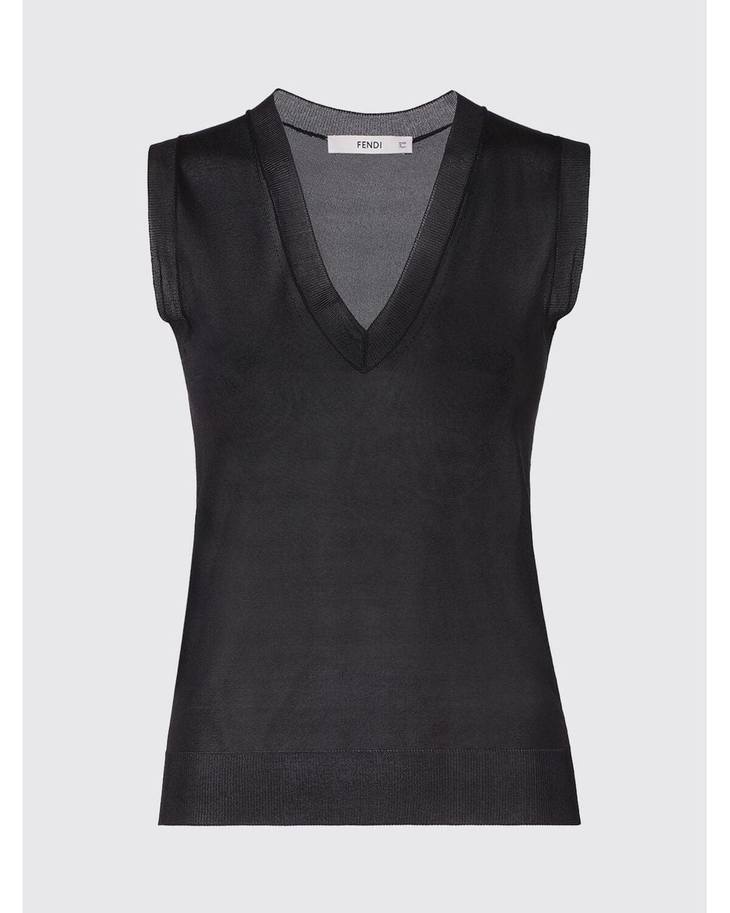 Fendi Black V-Neck Slim Fit Silk Top