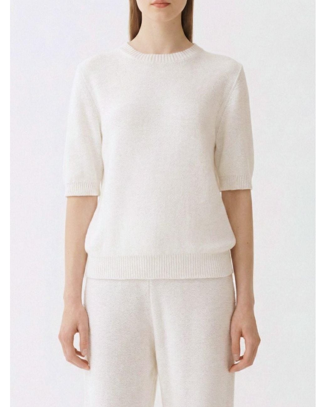 Fabiana Filippi White Cotton Crew Neck Sweater With Sequins