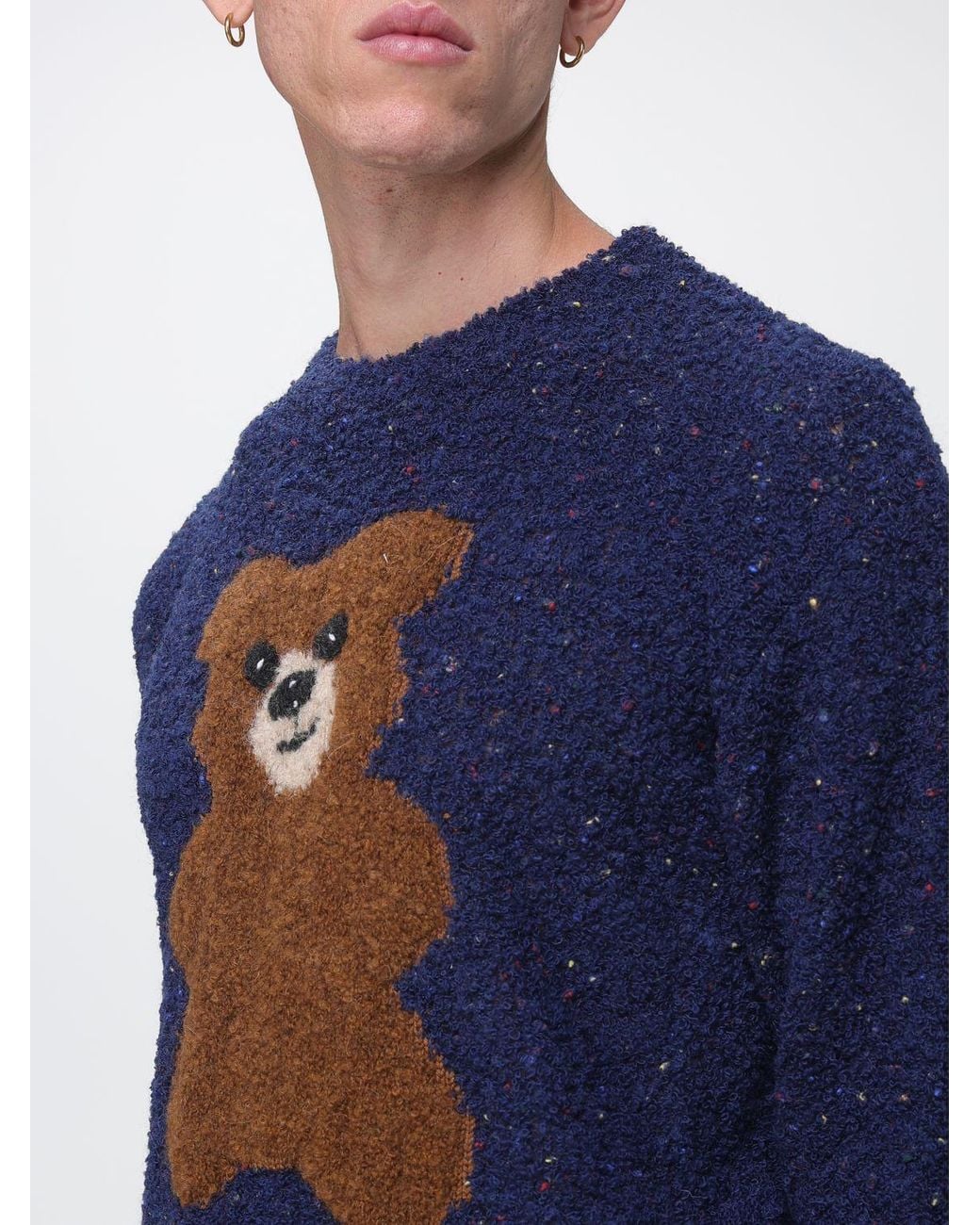 Moschino Couture Blue Virgin Wool Blend Teddy Bear Print Crewneck Jumper for men