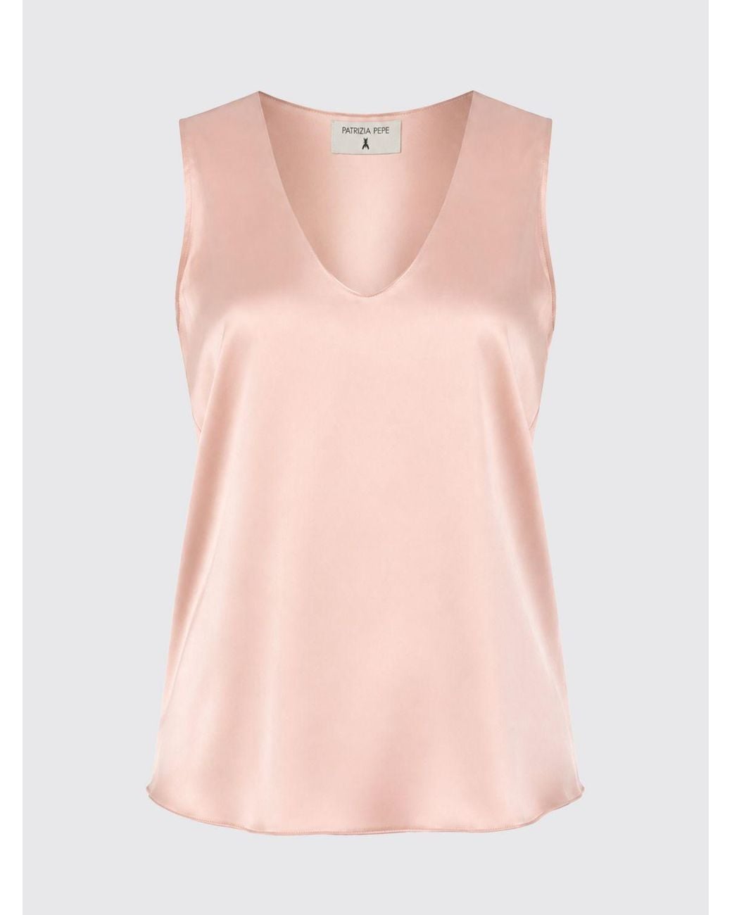 Patrizia Pepe Pink Sleeveless Satin Evening Top With A Deep V-Neckline