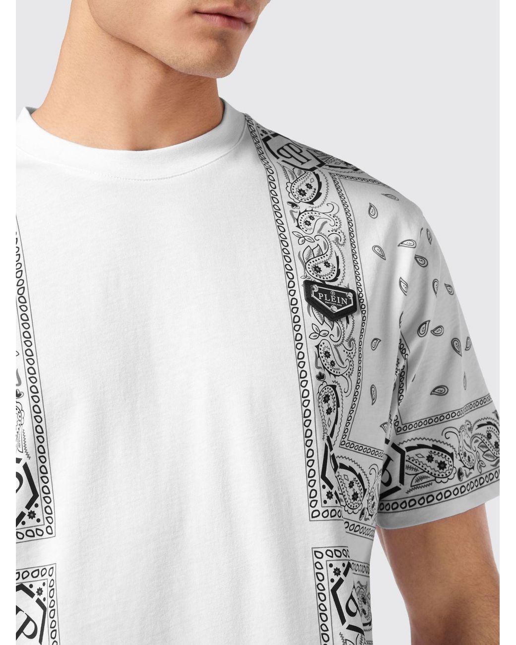 Philipp Plein White Monogram And Bandana Print Cotton T-Shirt for men