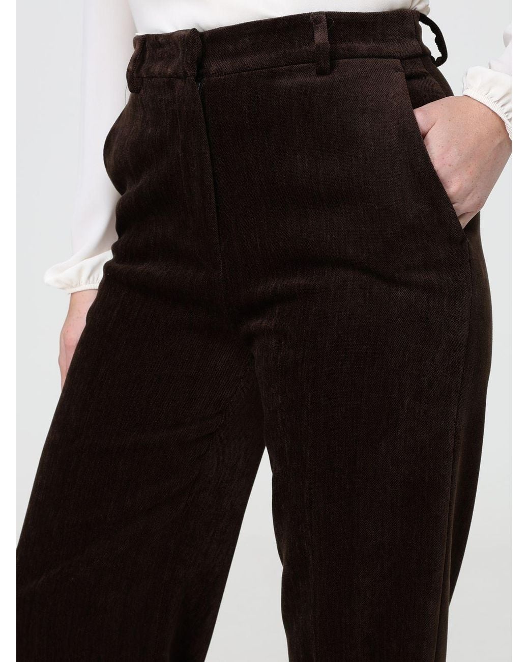 Hanita Black High-Waisted Wide-Leg Velvet Trousers With Belt Loops