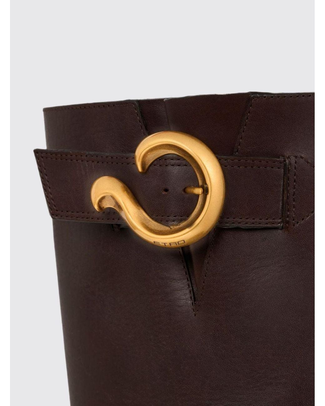 Etro Brown Calfskin Leather Knee-High Boots With Buckle Detail