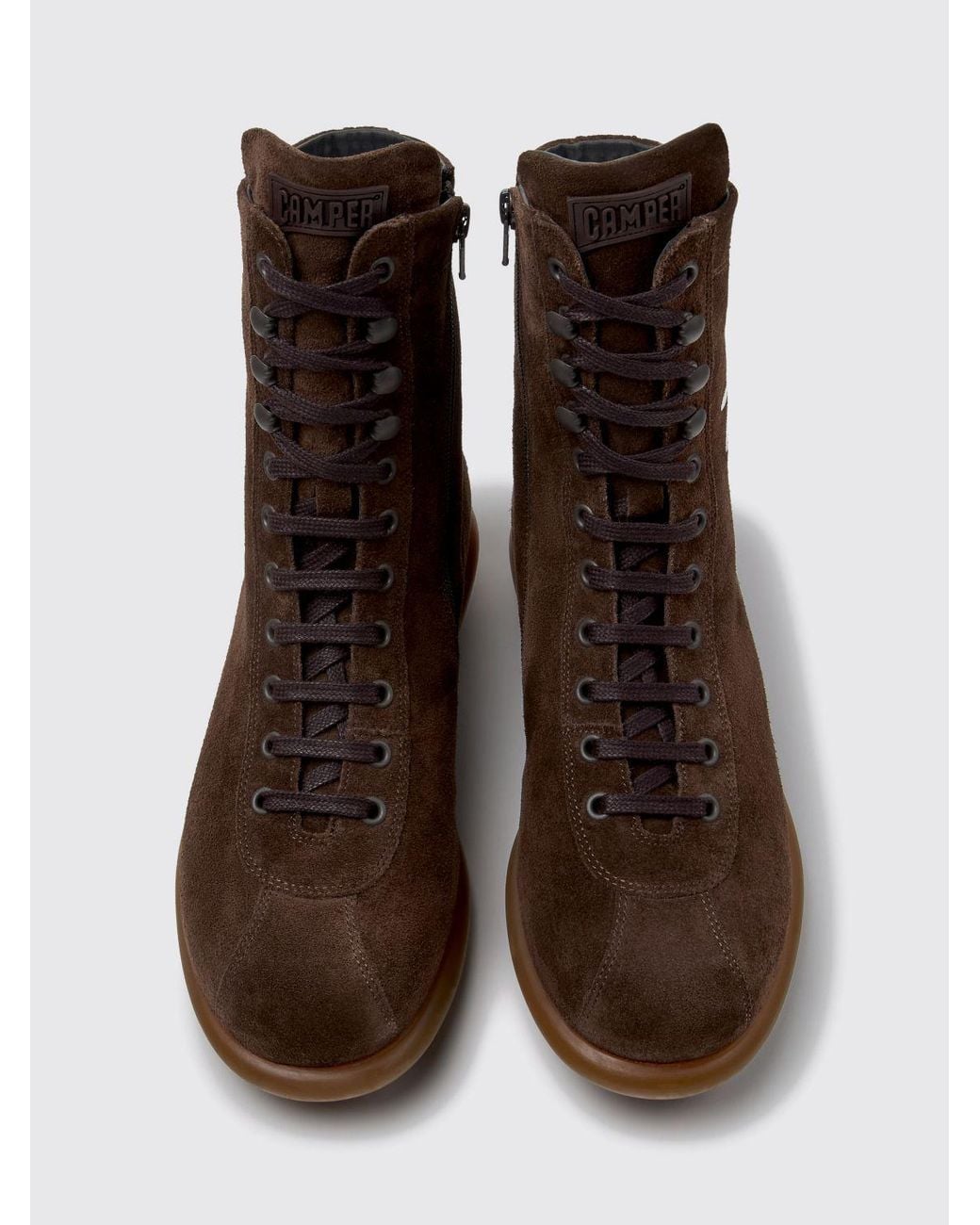 Camper Brown Twins Floral Print Suede Combat Boots With Zip Closure