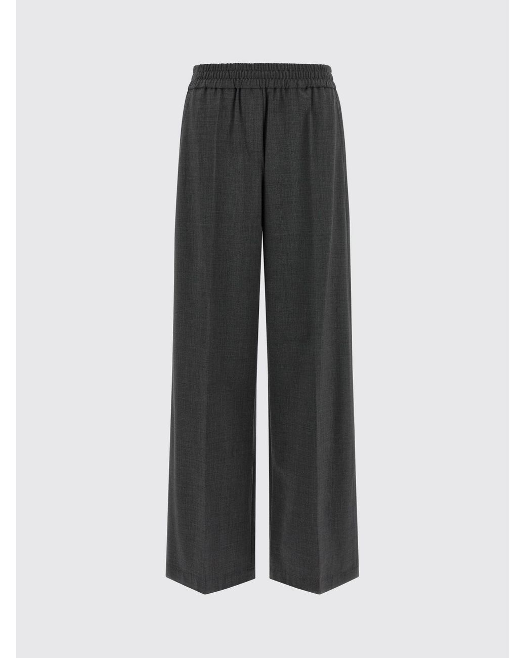 Brunello Cucinelli Gray Wool Blend Wide-Leg Trousers With Elasticated Waist