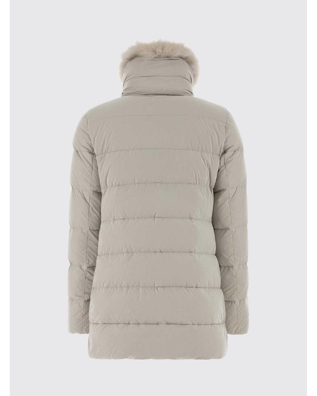 Moorer Gray Water-Repellent Knee-Length Down Jacket With Shearling Hood