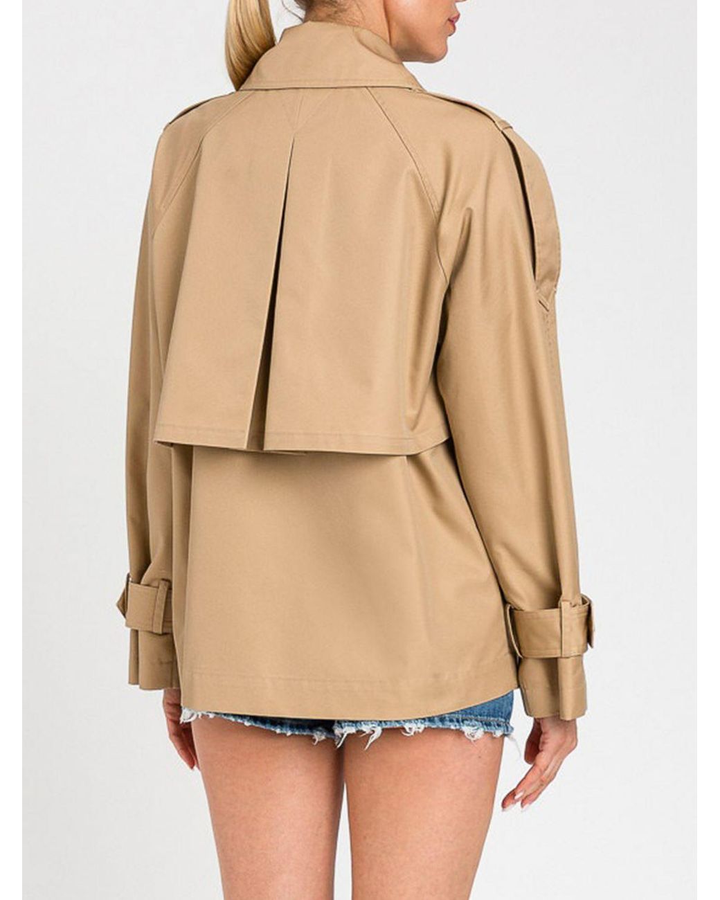 Twinset Natural Double-Breasted Cotton Blend Trench Coat