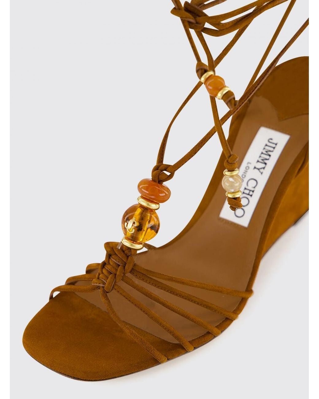 Jimmy Choo Brown Lova Suede Wedge Sandals With Ankle Ties
