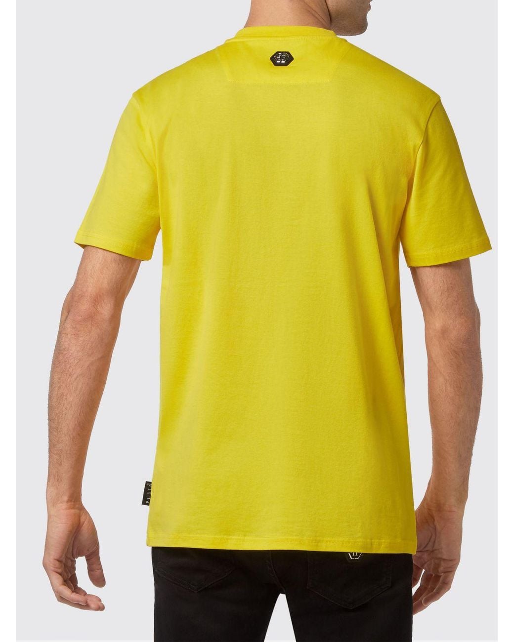 Philipp Plein Yellow Cotton Crew-Neck T-Shirt With Logo Lettering Print for men