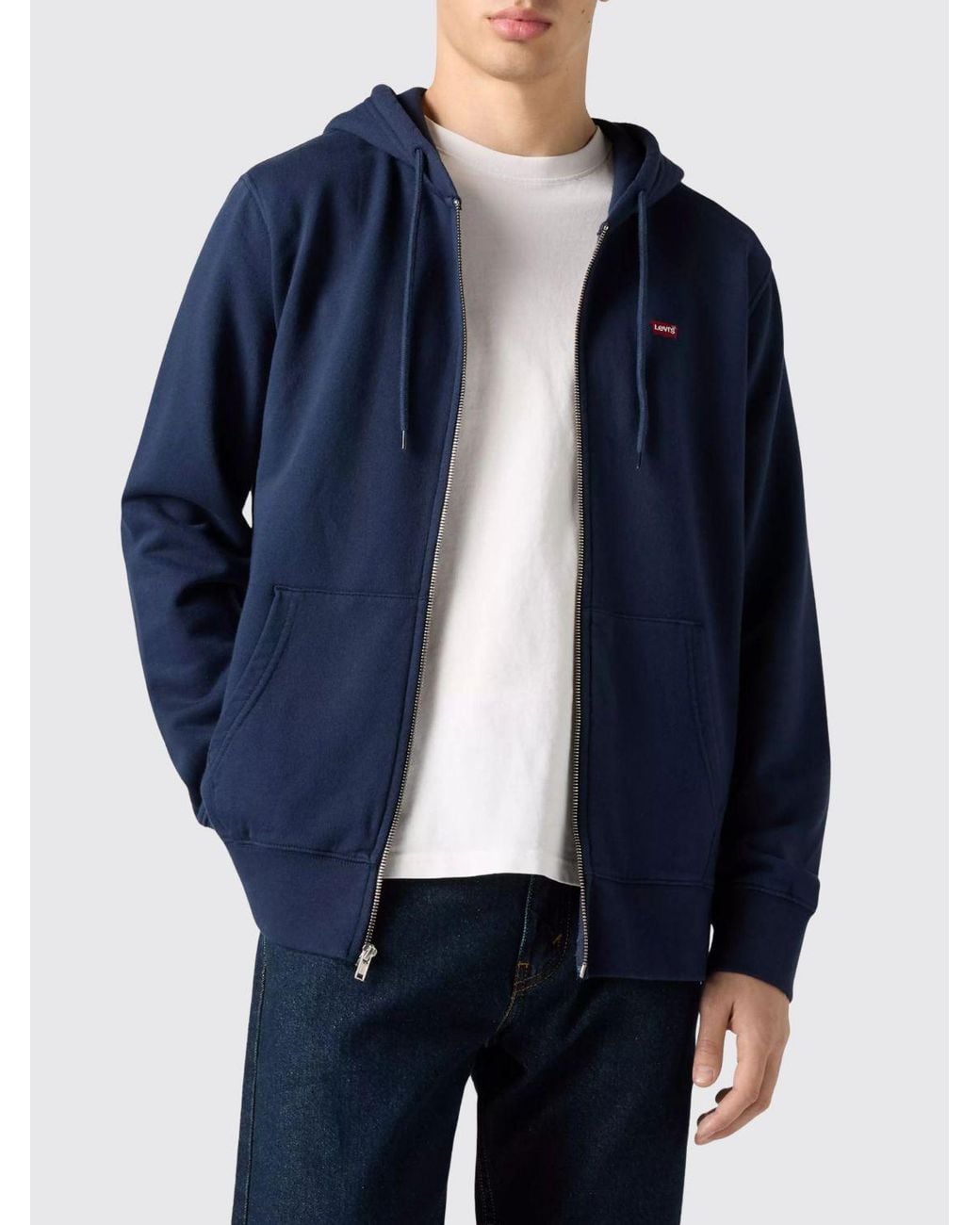 Levi's Blue Cotton Zip-Up Hoodie With Contrast Logo for men