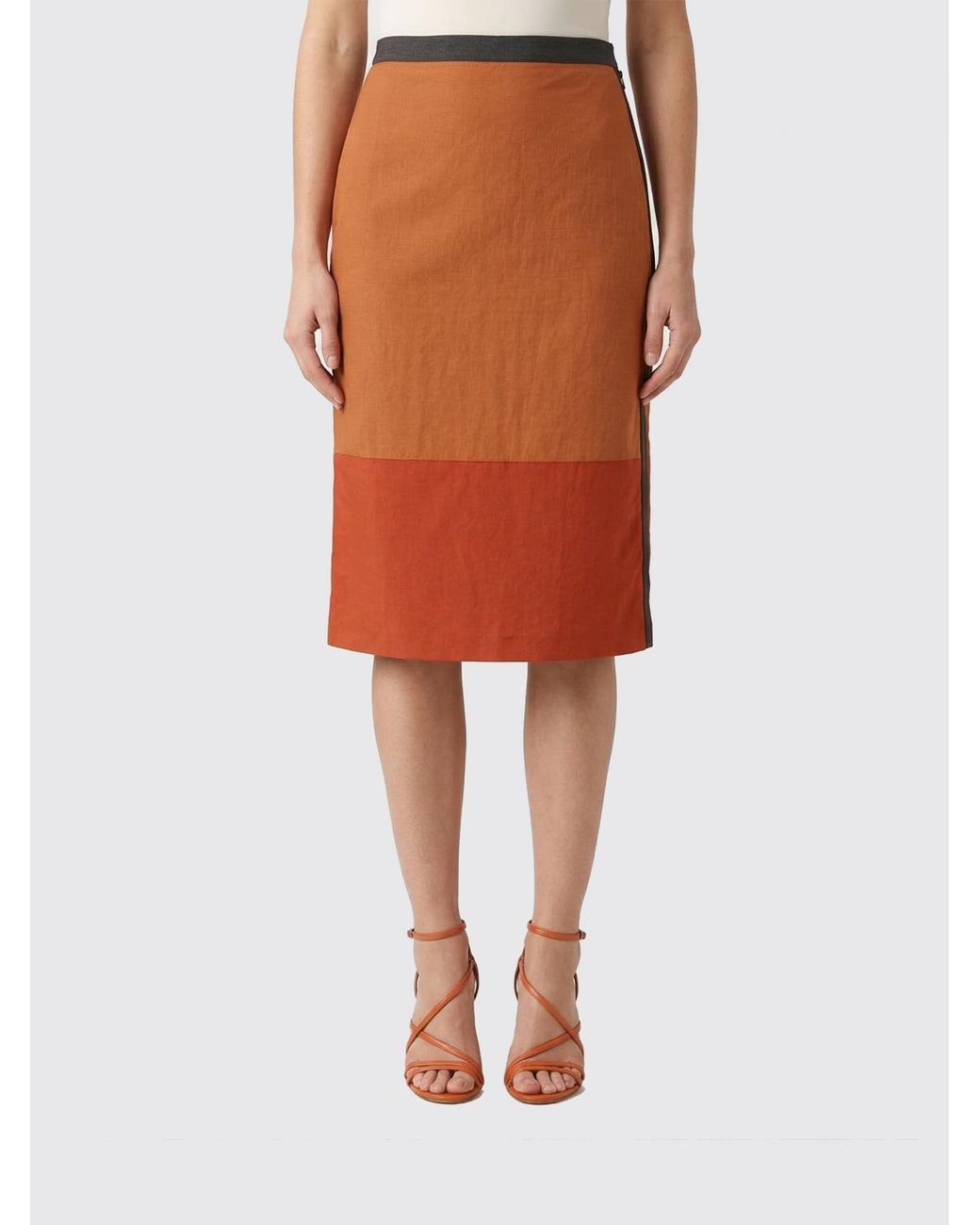 Saint Laurent Orange Polyamide Midi Skirt