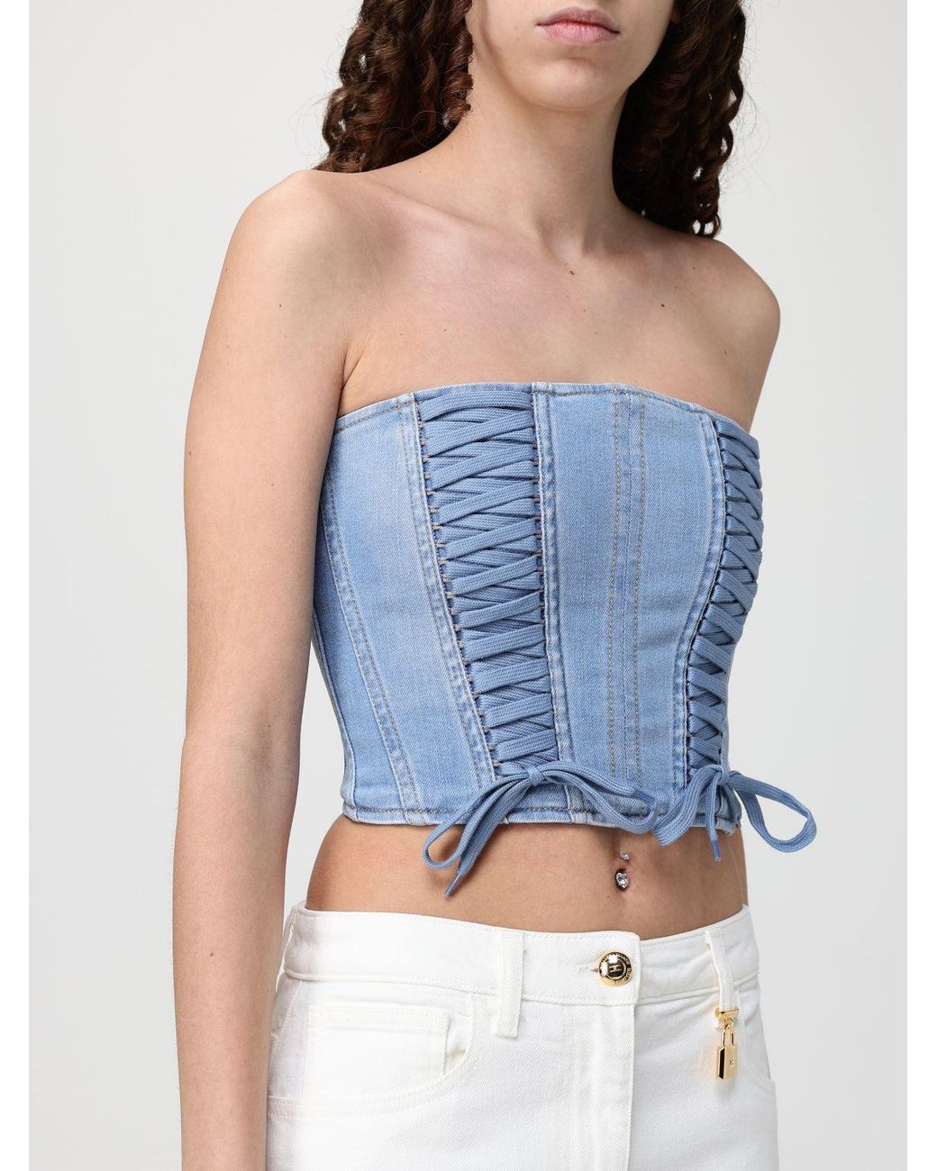 Elisabetta Franchi Blue Denim Corset Top