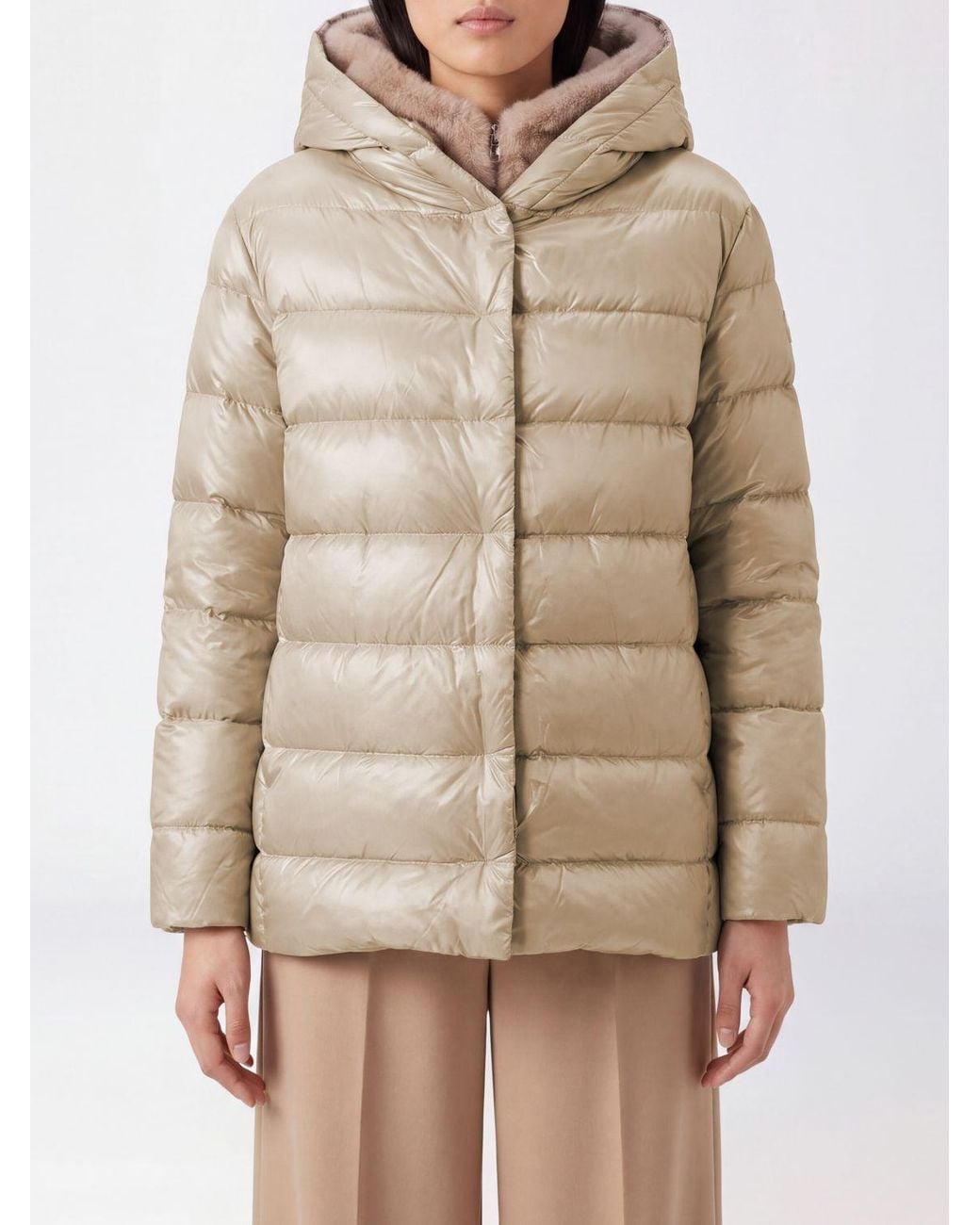 Herno Natural Water-Repellent Nylon Down Jacket With Shearling Hood