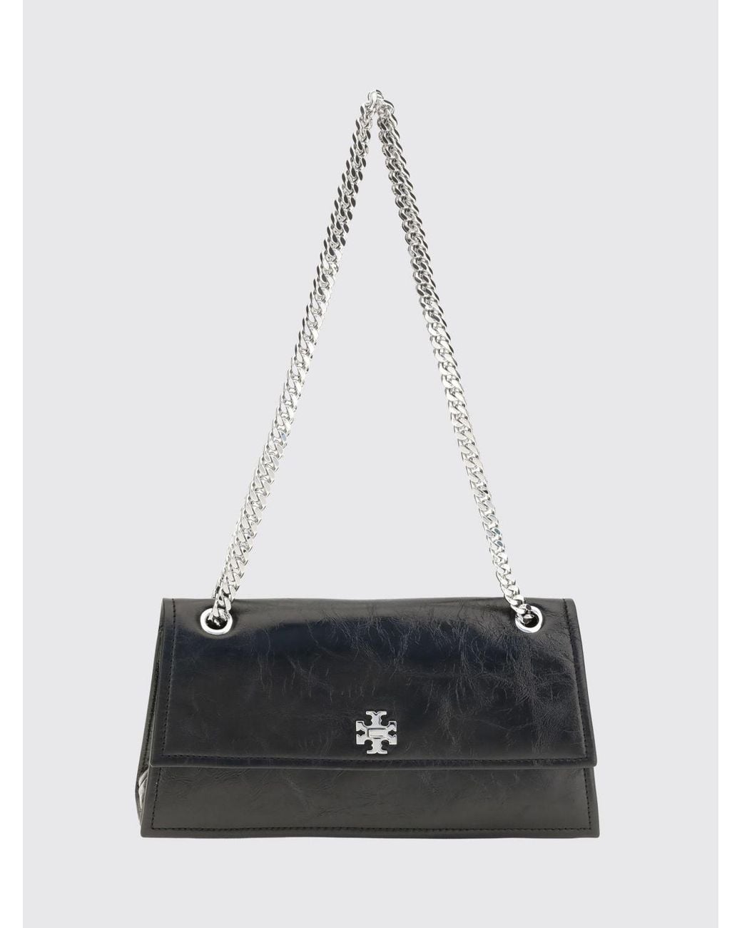 Tory Burch White Kira Nappa Leather Shoulder Bag With Double T Logo And Chain Strap
