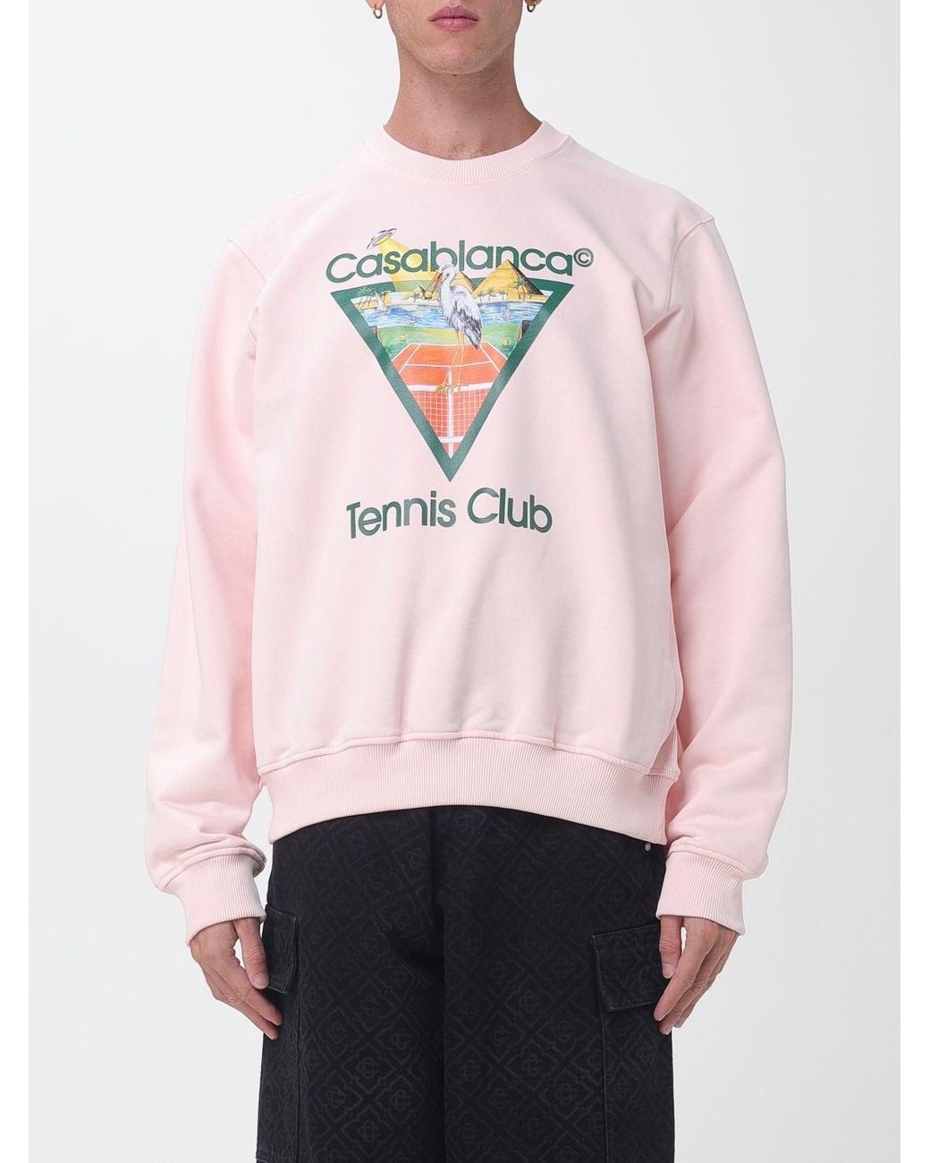 Casablanca Pink Relaxed Fit Cotton Crewneck Sweatshirt With Logo Print for men