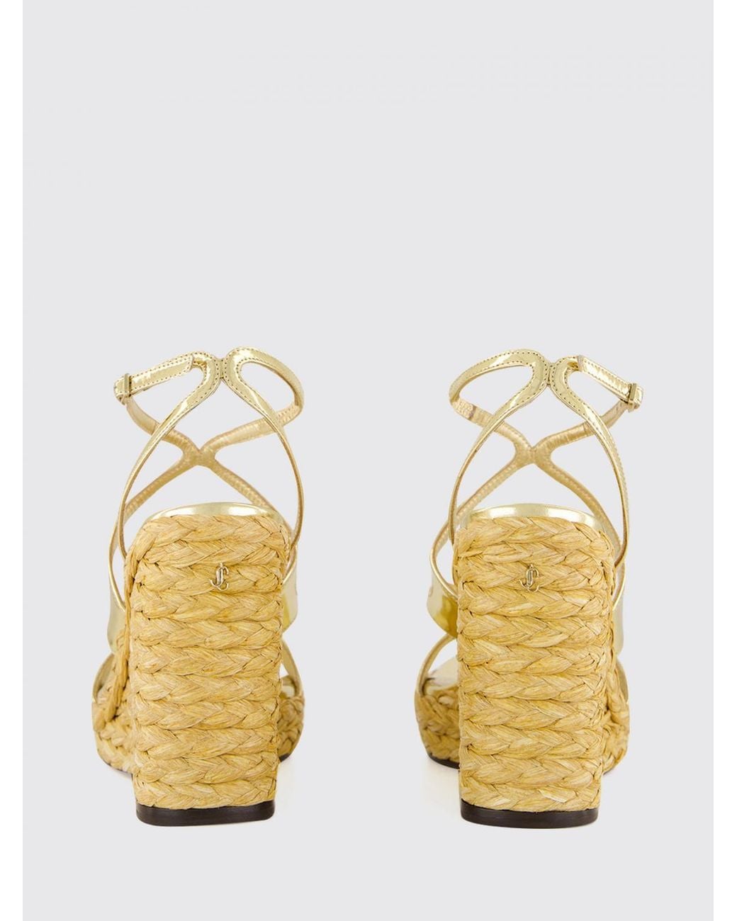 Jimmy Choo Natural Ayla Patent Leather And Jute Wedge Sandals With Square Toe