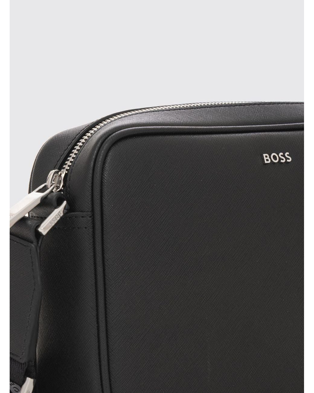 Boss Black Saffiano Faux Leather Crossbody Bag With Lettering Logo for men