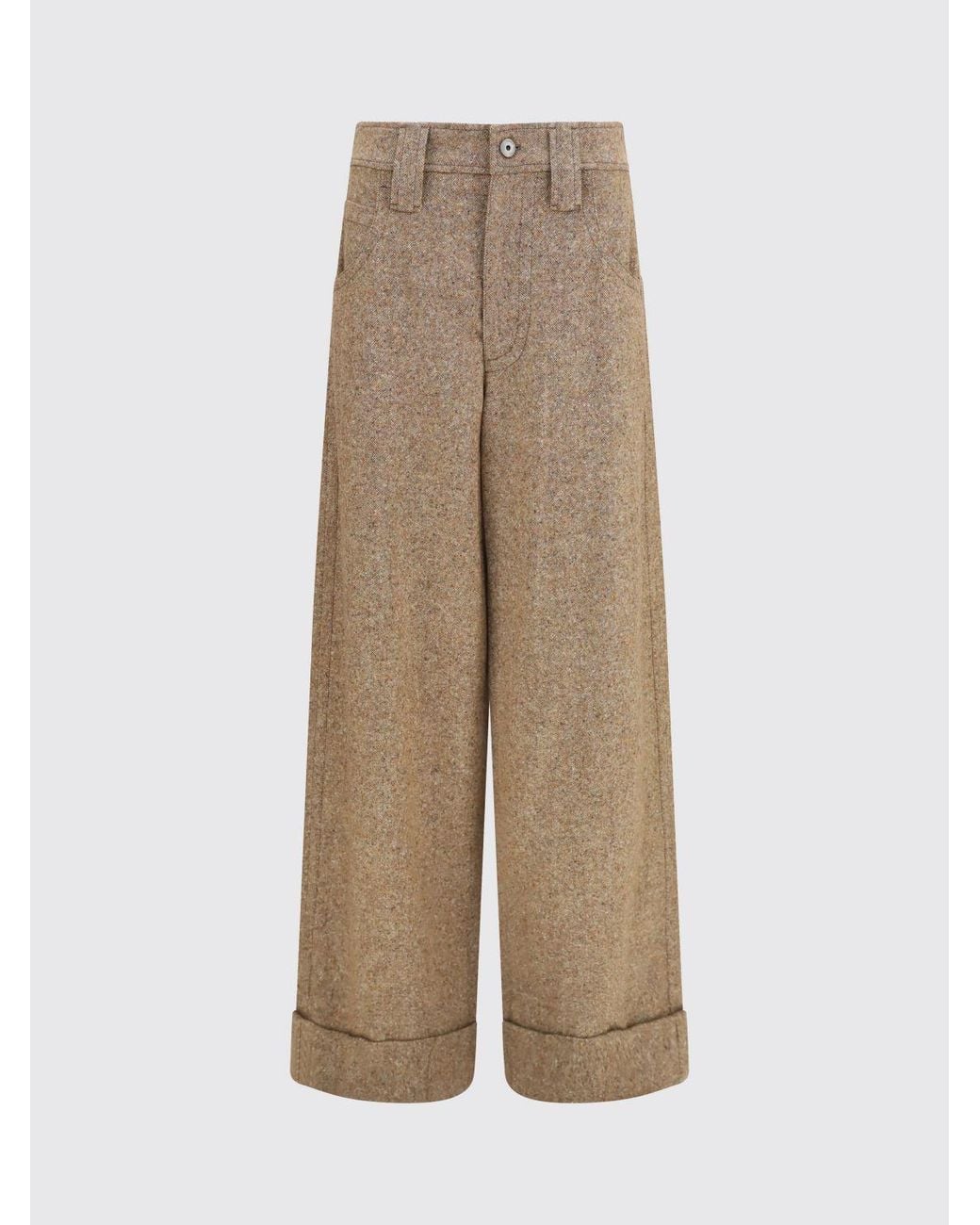 Brunello Cucinelli Natural High-Waisted 5-Pocket Wool Blend Trousers